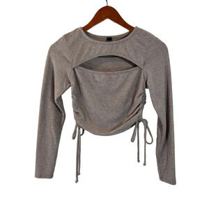 Windsor Beige Cropped Top Size Small Cutout Ruched Sides Stretch Knit Neutral